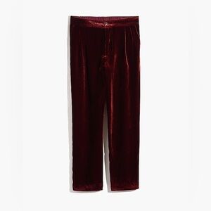 Madewell Red Velvet Tapered Pleat Pull-On Pants Size Small